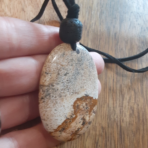 AWESOME- Picture Jasper/ Black Lava Stone/ Faux Black Suede Cord Necklace. - Picture 6 of 9